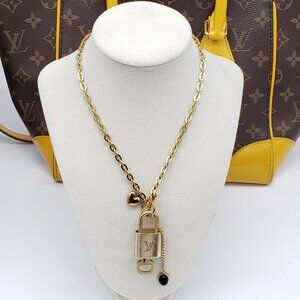 Authentic Louis Vuitton Gold Padlock with Unbranded Stainless Steel Chain